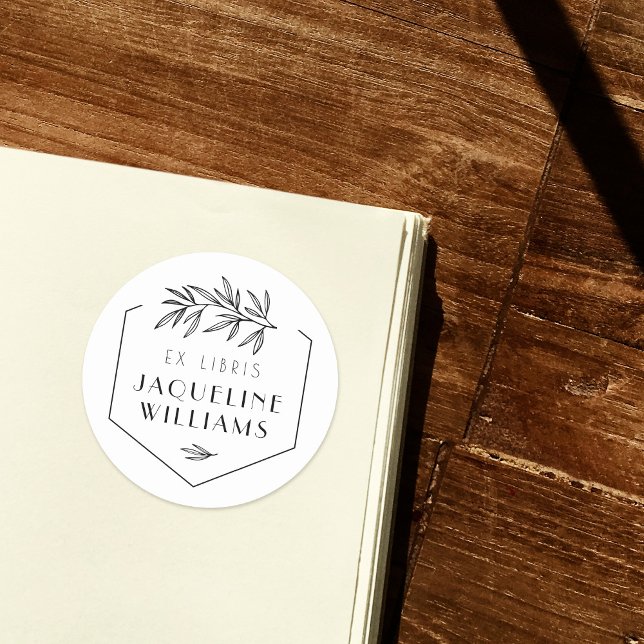 Sticker Rond Bibliothèque Feuille Botanique Livre Ex Libris Per (Créateur téléchargé)
