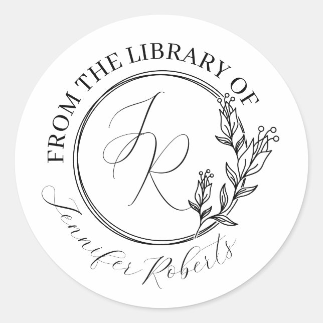 Sticker Rond Bibliothèque Initiales de script floral féminin Pl (Devant)