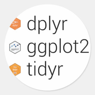 Sticker Rond Bibliothèques Tidyverse : dplyr, ggplot2, tidyr