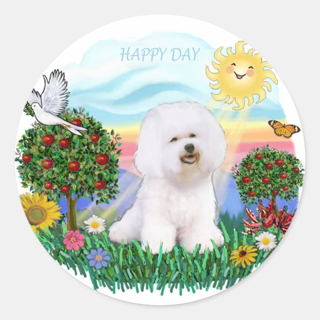 Sticker Rond Bichon Frise (Devant)