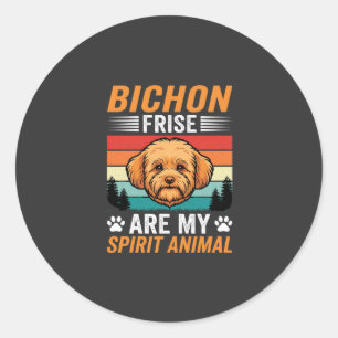 Sticker Rond Bichon Frise Animal Spirituel Chien Rétro