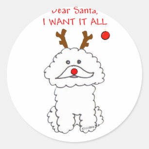 Sticker Rond Bichon Frise cher Père Noël