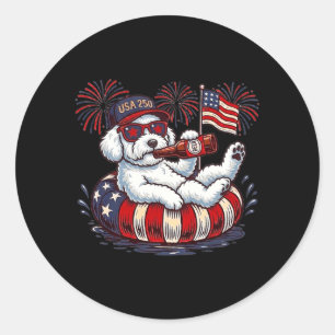 Sticker Rond Bichon Frise Chien 250ème Amérique Patriotique Éta