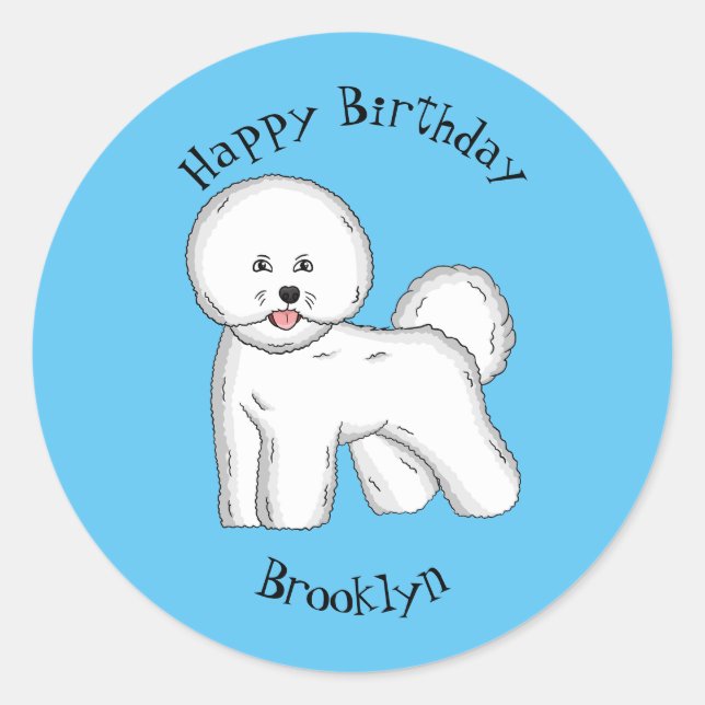Sticker Rond Bichon frise dog dessin animé (Devant)