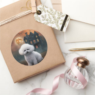 Sticker Rond Bichon Frise Halloween effroi