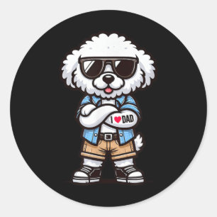 Sticker Rond Bichon Frise I Love Papa Funny Chien Tattoo _1