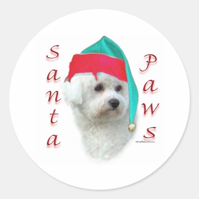 Sticker Rond Bichon Frise Père Noël Paws (Devant)