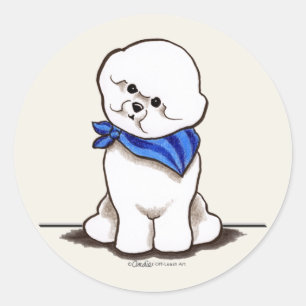 Sticker Rond Bichon Frise Sailor Boy Blue