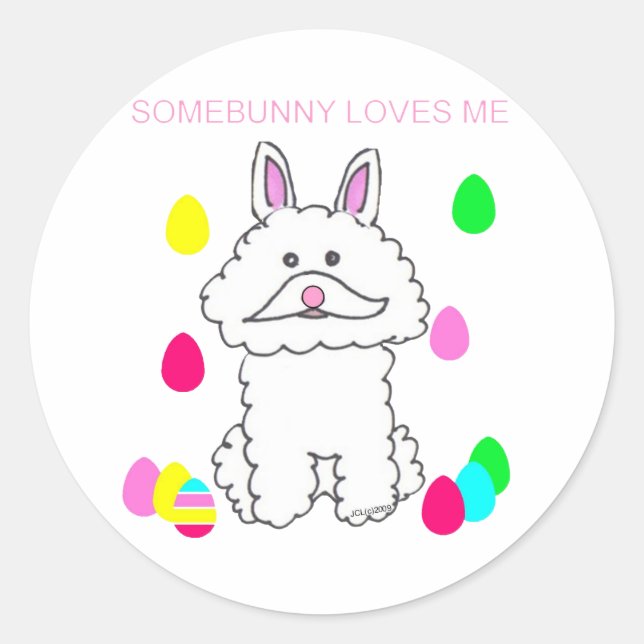 Sticker Rond Bichon Frise Somebunny M'Aime (Devant)