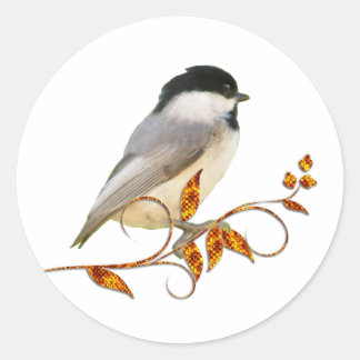 Sticker Rond Bickadee sur les Feuilles bijoux