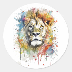 Sticker Rond Bicolor Le Roi de Couleur - Un Lion Majestueux