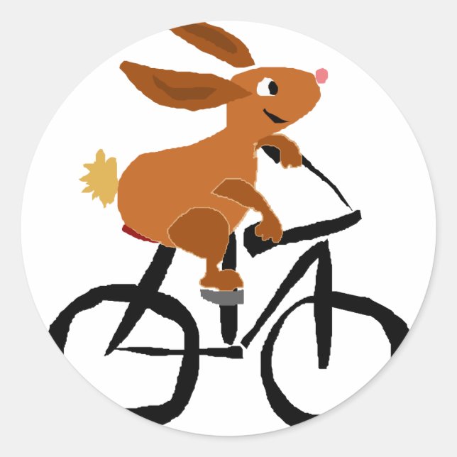 Sticker Rond Bicycle Brown amusant à cheval lapin (Devant)
