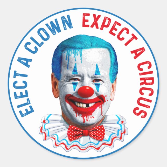 Sticker Rond Biden face clown anti Biden Pro Trump 2024 (Devant)