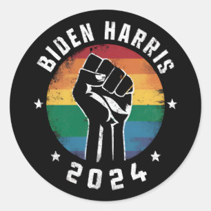 Sticker Rond Biden Harris 2024 Elections LGBT Gay pride Arc-en-