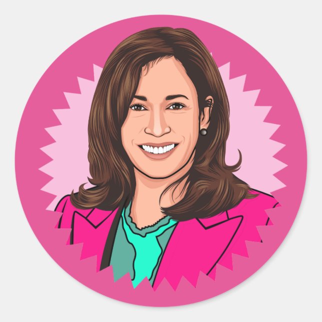 Sticker Rond Biden Harris 2024 en rose (Devant)