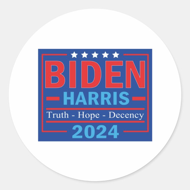Sticker Rond Biden Harris 2024 Vérité Espérance décence (Devant)