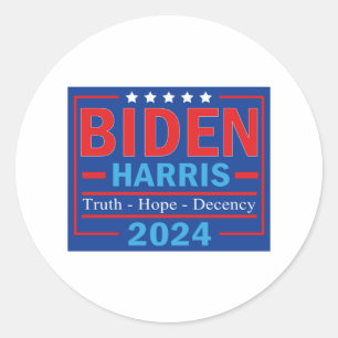 Sticker Rond Biden Harris 2024 Vérité Espérance décence