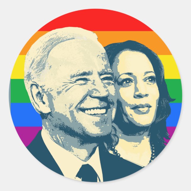 STICKER ROND BIDEN HARRIS PRIDE BADGE GRAND (Devant)