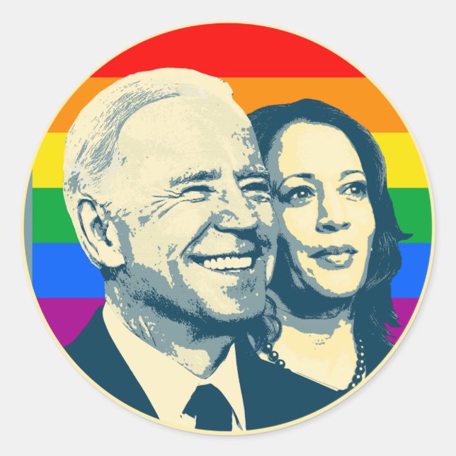Sticker Rond Biden Harris Rainbow Pride (Devant)