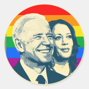 Sticker Rond Biden Harris Rainbow Pride