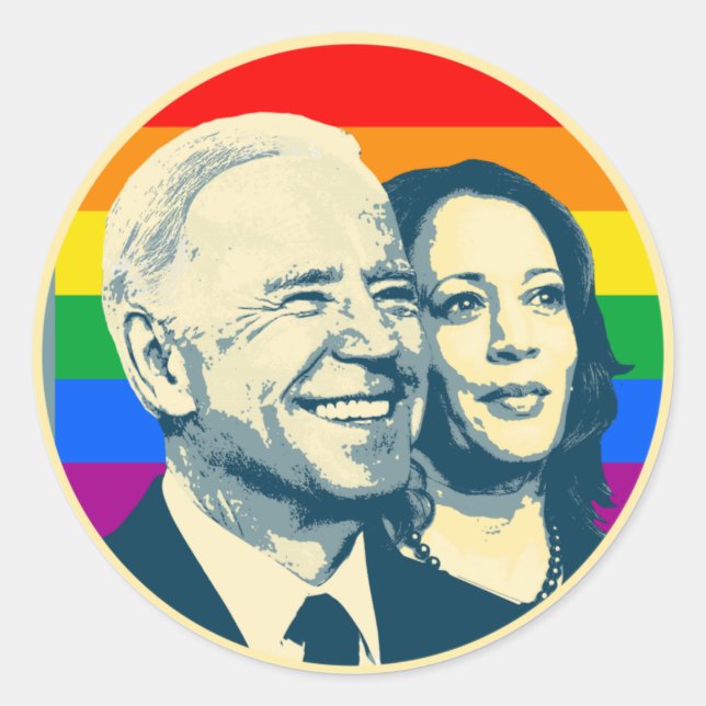 Sticker Rond Biden Harris Rainbow Pride (Devant)