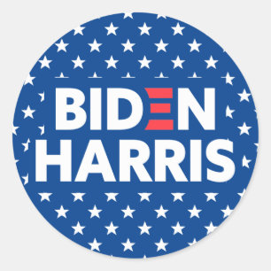 Sticker Rond Biden / Harris White Stars Motif Blue