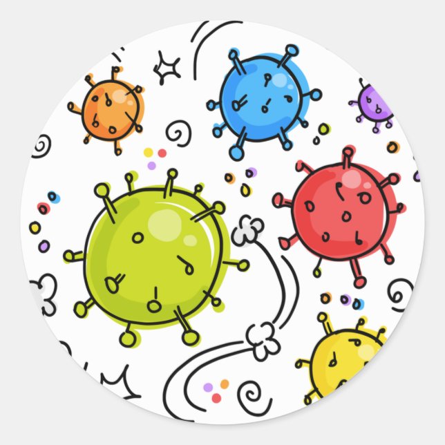 Sticker Rond Bien Rester Bien Virus (Devant)