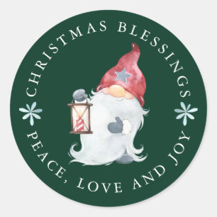 Sticker Rond Bienheureux Noël Gnome Paix Amour Joie