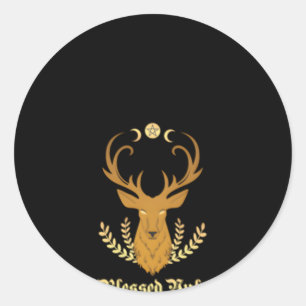 Sticker Rond Bienheureux Yule Stag Triple Moon Pentagram Pentag