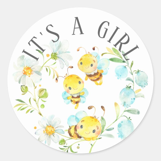 Sticker Rond Bientôt Bee Famille de 3 Bee C'est une Fille Favor (Devant)