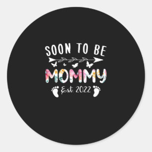 Sticker Rond Bientôt Devenir Maman Est 2022 Floral Nouvelle Gra