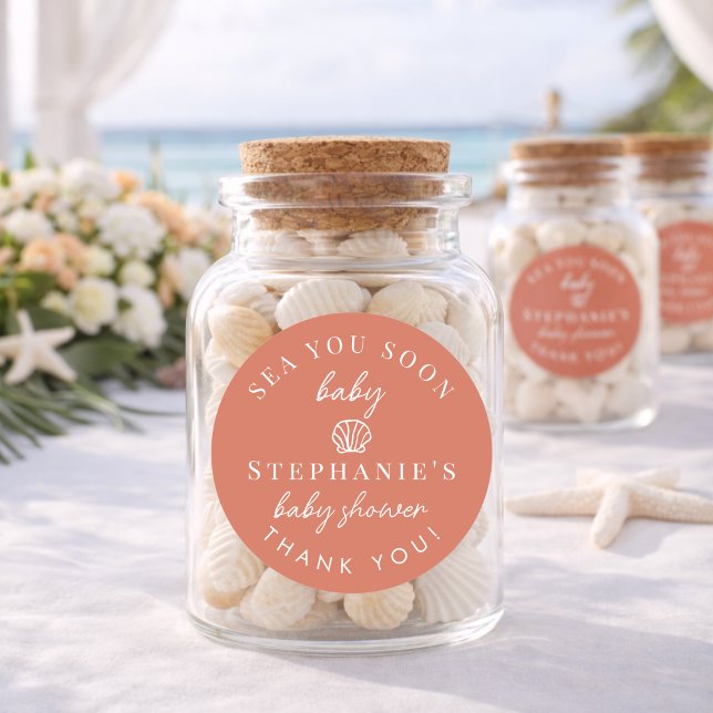 Sticker Rond Bientôt la mer en terre cuite Merci Baby Shower (Créateur téléchargé)