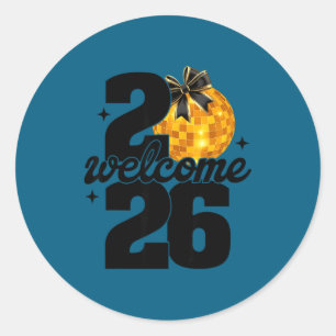 Sticker Rond Bienvenue 2026 Bonne Année Boule Disco Et Coquett