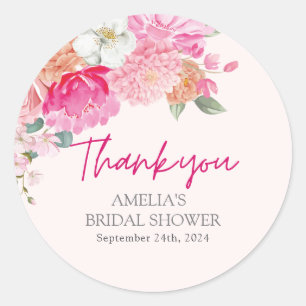 Sticker Rond Bienvenue à la Baby Shower Florale Aquarelle Rose