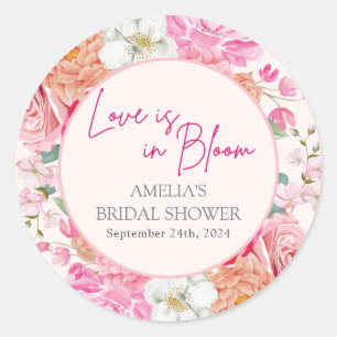 Sticker Rond Bienvenue à la Baby Shower Florale Aquarelle Rose