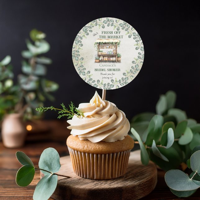Sticker Rond Bienvenue à la douche de mariée du stand de la fer ("She's Fresh Off the Market" Farm Stand and Eucalyptus Farmer's Market Bridal Shower Favor Stickers)