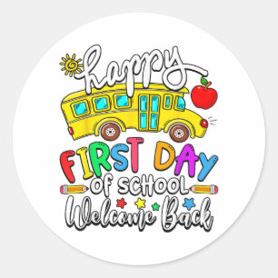 Sticker Rond Bienvenue à l'école Joyeux premier jour Professeur