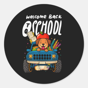 Sticker Rond Bienvenue à l'école Mignon Chien Monster Truck Amu