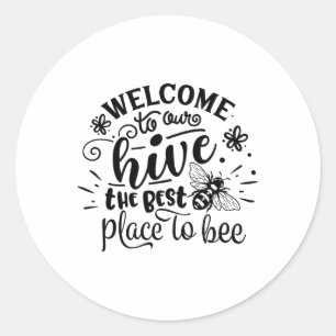 Sticker Rond Bienvenue À Notre Hive Drôle Abeille Printemps Été