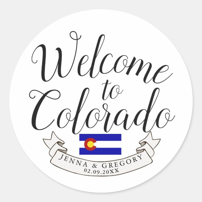 Sticker Rond Bienvenue au Colorado | Personnalisation du mariag (Devant)