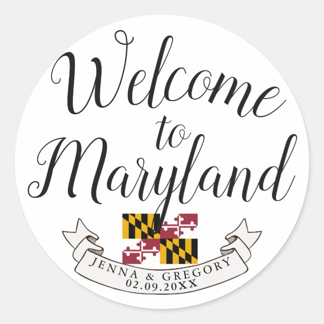 Sticker Rond Bienvenue au Maryland | Destination de mariage (Devant)