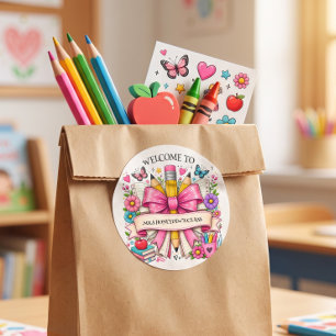 Sticker Rond Bienvenue dans la classe Retro Pencil