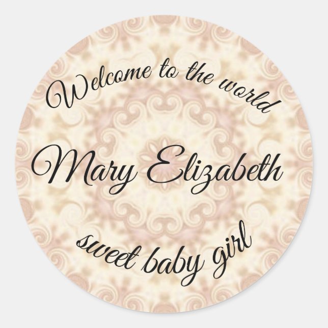 Sticker Rond bienvenue dans le monde douce petite fille (Devant)