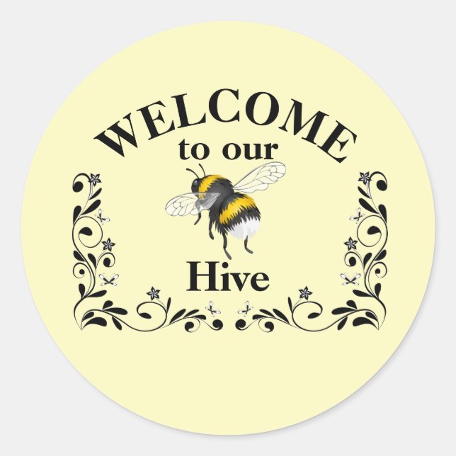 Sticker Rond Bienvenue dans notre ruche d'abeilles (Devant)