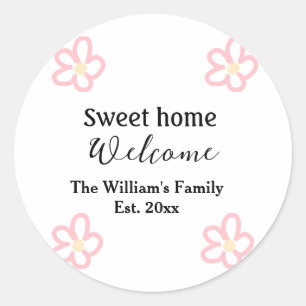 Sticker Rond Bienvenue douce maison ajouter nom de famille anné