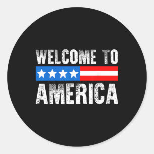 Sticker Rond Bienvenue en Amérique Drapeau américain patriotiqu