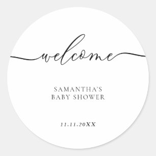 Sticker Rond Bienvenue lettrage de script de Baby Shower minima