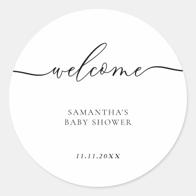 Sticker Rond Bienvenue lettrage de script de Baby Shower minima (Devant)
