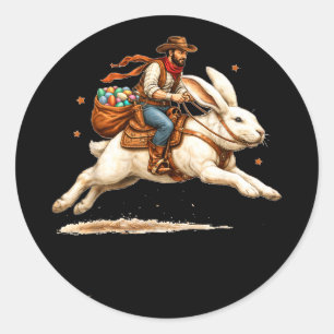 Sticker Rond Bienvenue Pâques cavalier de l'ouest chevauchant P