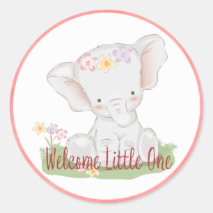Sticker Rond Bienvenue Petit bébé éléphant